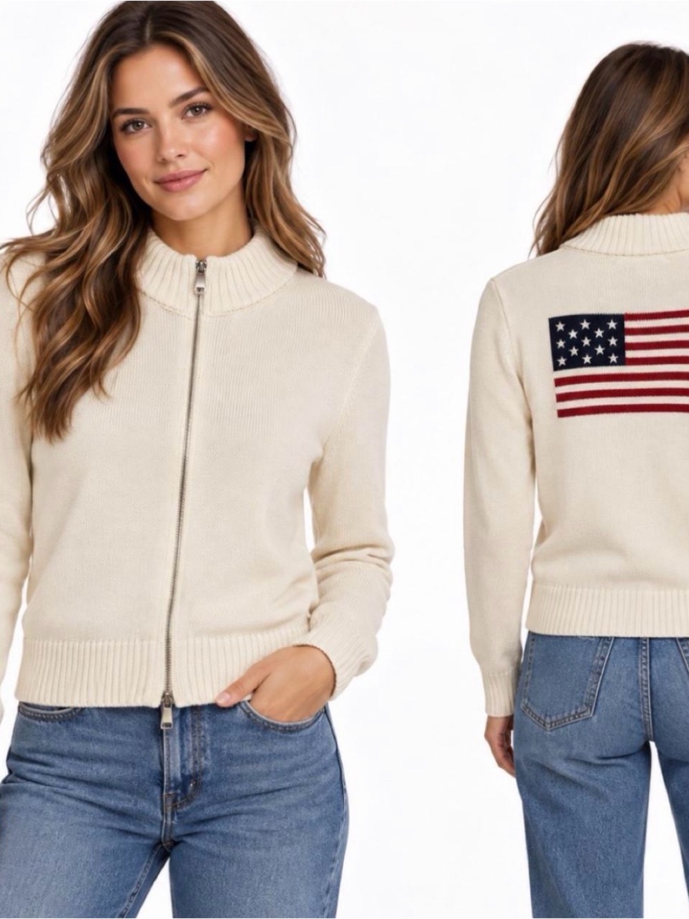 BRIT.NY American Flag Zip-Up Sweater | Size S | NWT 🇺🇸